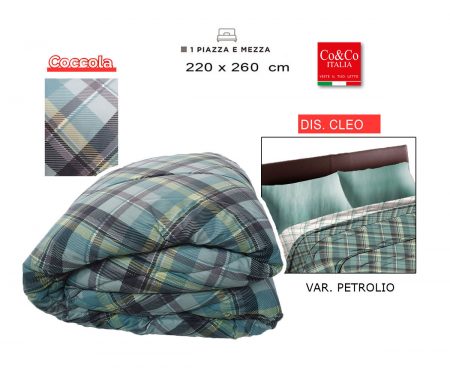 Trapunta 1 piazza e mezza Scozzese tartan Microfibra Coccola dis Cleo Co&Co Italia petrolio