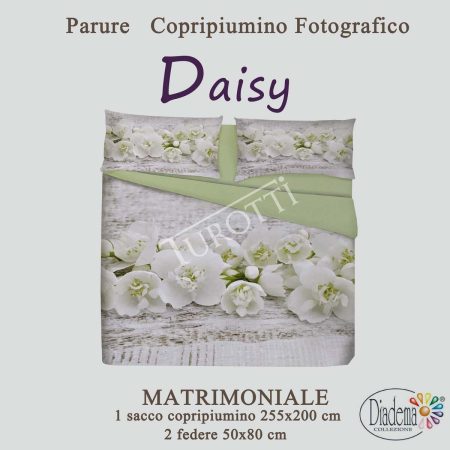 Copripiumino parure matrimoniale con fiori bianchi bucaneve Diadema Daisy