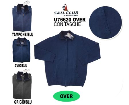 cardigan  misto lana uomo zip Sail Club art U76620 OVER con tasche