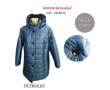 Giaccone trapuntato donna Over con cappuccio staccabile art Moritz Gocce di Elena taglia calibrata