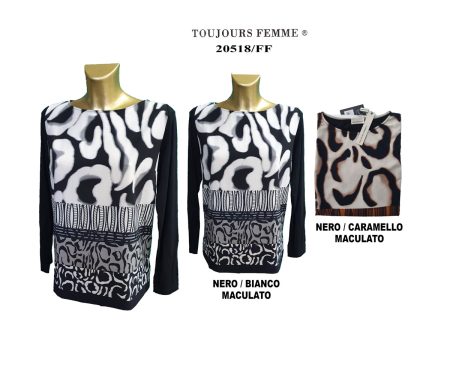 Maglia girocollo viscosa donna Toujours Femme art 20518 FF maculato