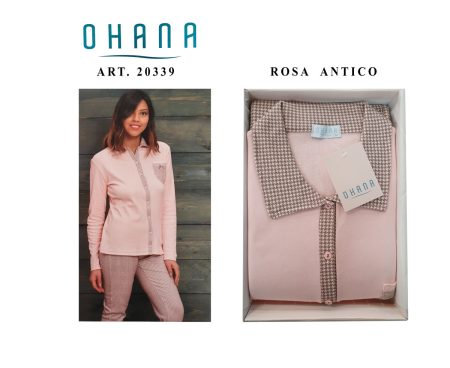 Pigiama interlock aperto Ohana donna  art 20339  rosa antico