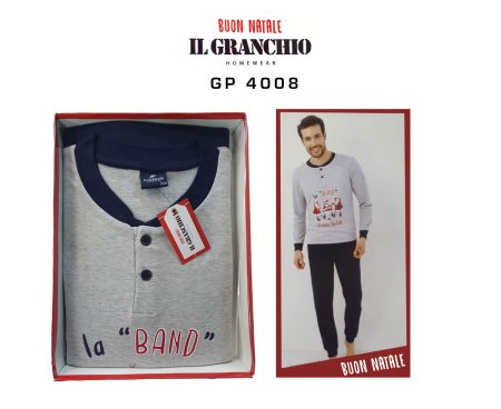 il Granchio Pigiama serafino  uomo  interlock art. GP4008  grigio melange  buon natale