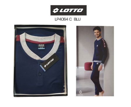 Pigiama  Lotto Uomo interlock serafino colore  blu,  art. LP4064 C conformato