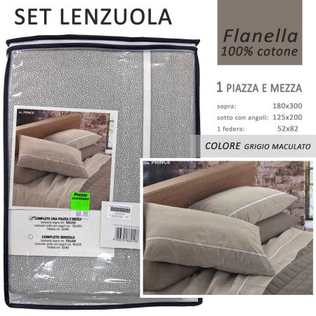 Completo lenzuola flanella una piazza e mezza di Co&Co maculato grigio