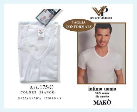 Maglia intima uomo filo america 100% cotone Makò con scollo a V 175 C Pinuccio Venegoni taglia  conformata