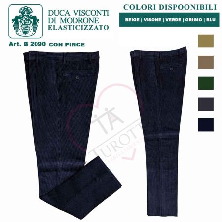 Pantaloni in velluto Duca Visconti di Modrone elasticizzati con pince B 2092