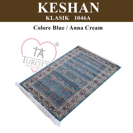 Tappeto Keshan Klasik 1046A  colore  Blue Anna Cream misura 100x200 cm  con frange