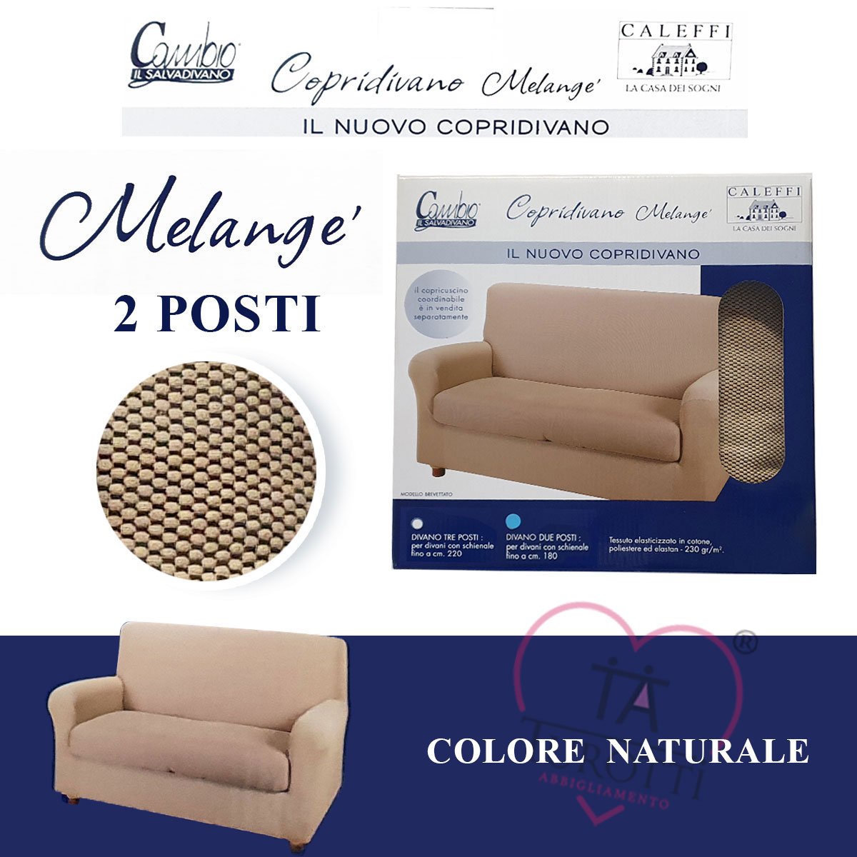 Caleffi Copridivano Caleffi 2 posti mod."Bicolor Double" vari colori 