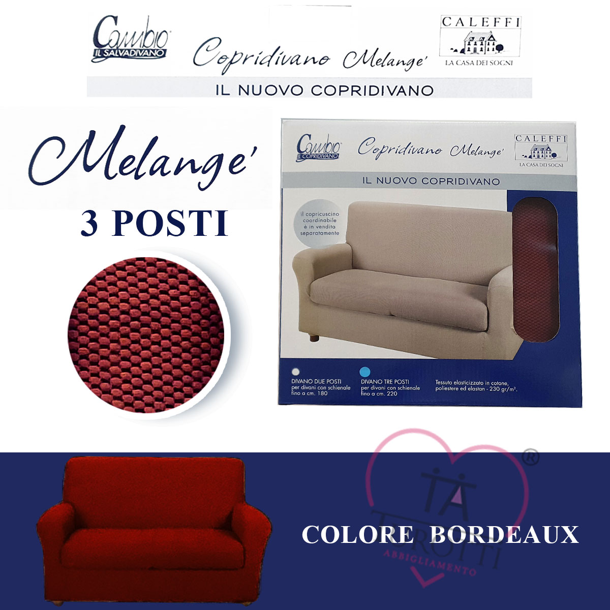 Copridivano 3 posti Caleffi Melange bordeaux