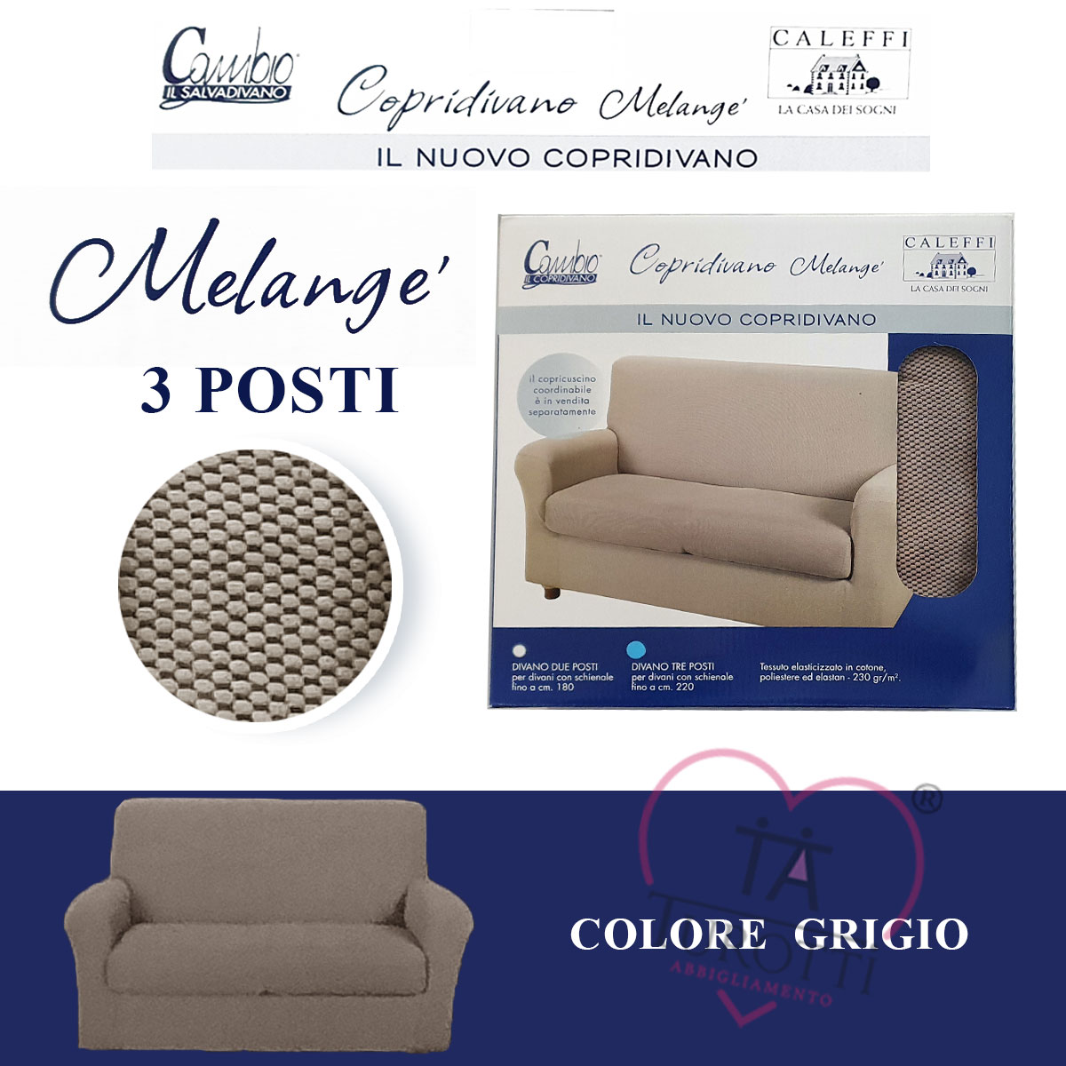 Copridivano 3 posti Caleffi Melange grigio