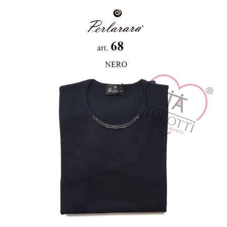 Perlarara Donna  Maglia girocollo   art  68 con strass tinta unita - immagine 4
