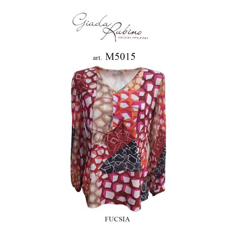 Maglia donna Giada Rubino art M5015 disegno geometrico fucsia - immagine 3