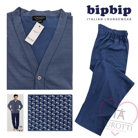 pigiama taglie forti da uomo con giacca cardigan aperto con bottoni blu azzurro