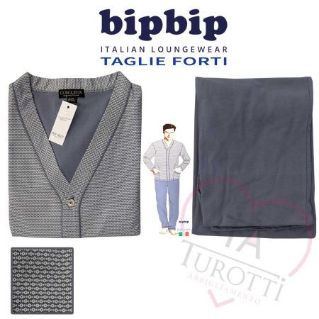 pigiama taglie forti da uomo con giacca cardigan aperto con bottoni