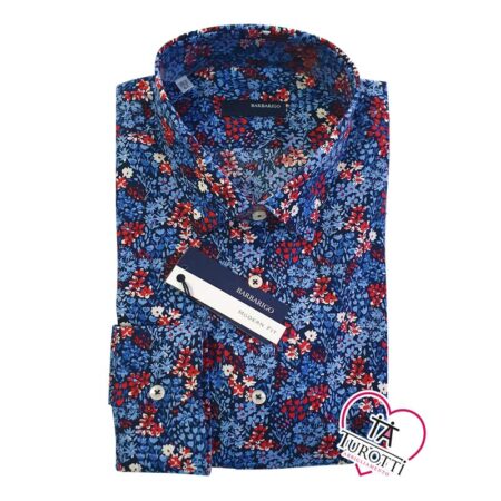 Camicia floreale Uomo manica lunga Barbarigo art 2127 10 mod CL64 Blu convertibile gemelli - immagine 4