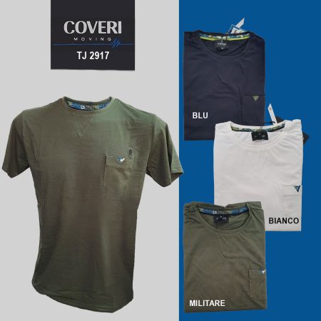 Coveri Moving T-Shirt Uomo  art TJ2917 con taschino blu - immagine 4