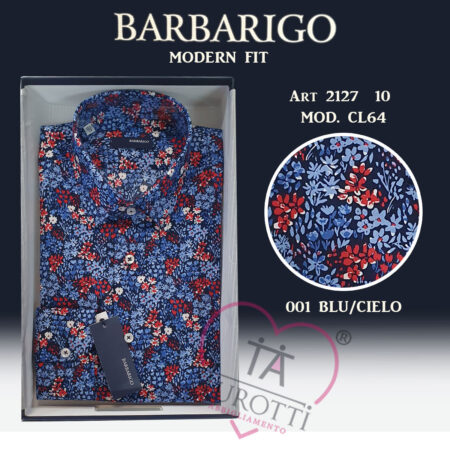 Camicia floreale Uomo manica lunga Barbarigo art 2127 10 mod CL64 Blu convertibile gemelli - immagine 3