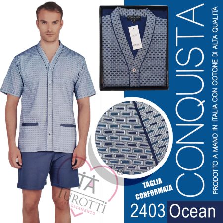 BIP BIP Pigiama Uomo aperto cotone mezza manica  pantalone corto art 2403 Conquista colore Ocean