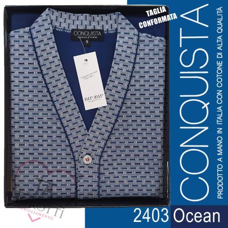 BIP BIP Pigiama Uomo aperto cotone mezza manica  pantalone corto art 2403 Conquista colore Ocean - immagine 2