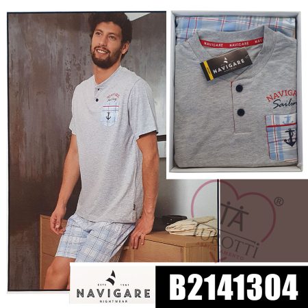 Navigare Pigiama Uomo serafino jersey mezza manica  pantalone corto art B214304 grigio melange