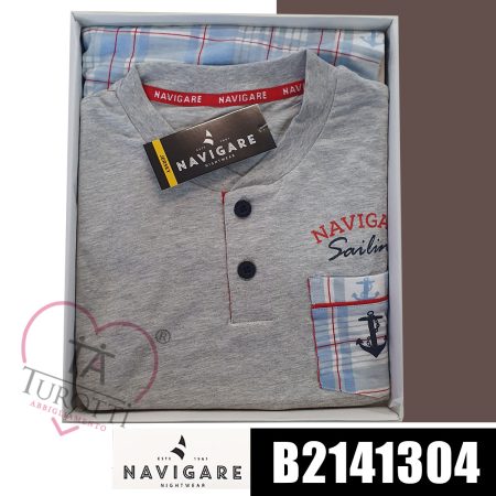 Navigare Pigiama Uomo serafino jersey mezza manica  pantalone corto art B214304 grigio melange - immagine 2