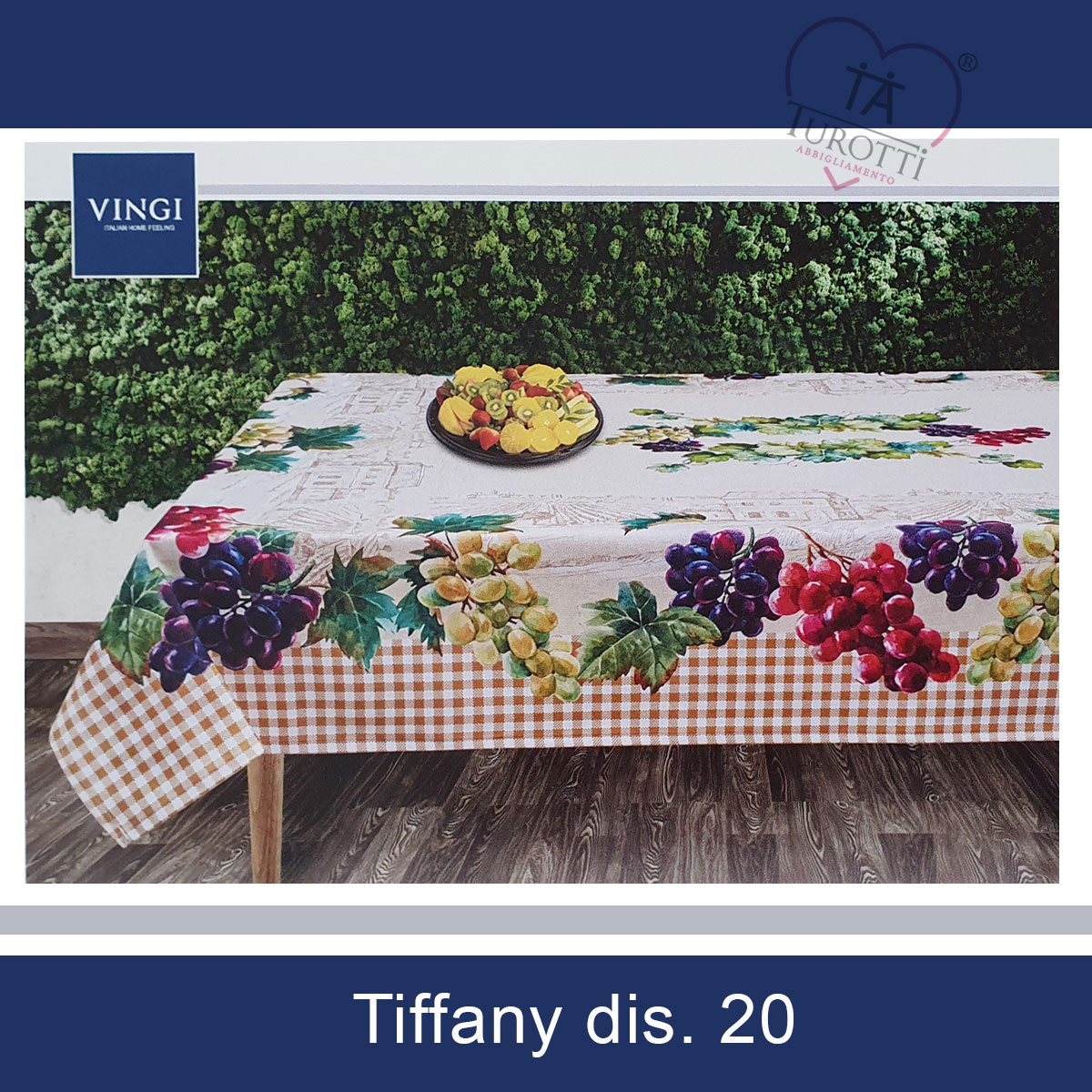 Tovaglia 6 posti rettangolare Vingi Tiffany quadretti con uva