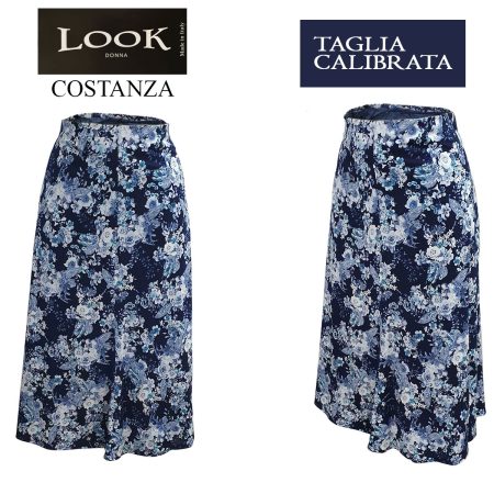 Gonna a teli  maglina Costanza 32061 Look fantasia fiori  blu e azzurro - immagine 3
