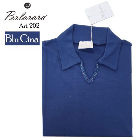 Polo donna mezza manica collo aperto art 202 Perlarara con strass sullo scollo  colori assortiti - immagine 3