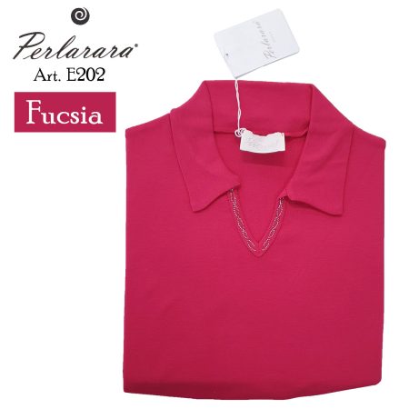 Polo donna mezza manica collo aperto art 202 Perlarara con strass sullo scollo  colori assortiti - immagine 4