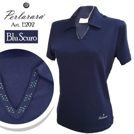 Polo donna mezza manica collo aperto art 202 Perlarara con strass sullo scollo  colori assortiti - immagine 5