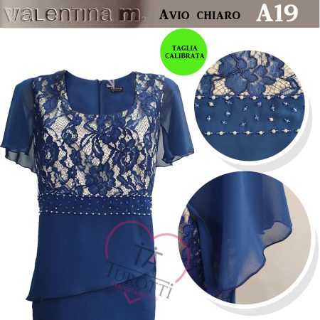 Abito balze con Bolero  art A19 Valentina M  taglia calibrata variante Avio Chiaro - immagine 3