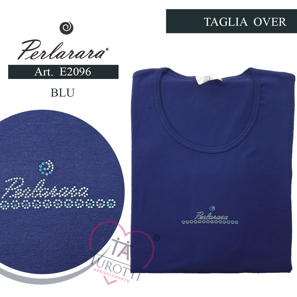 Maglia girocollo Maxi Over mezza manica donna art E2096 Perlarara con strass - immagine 2