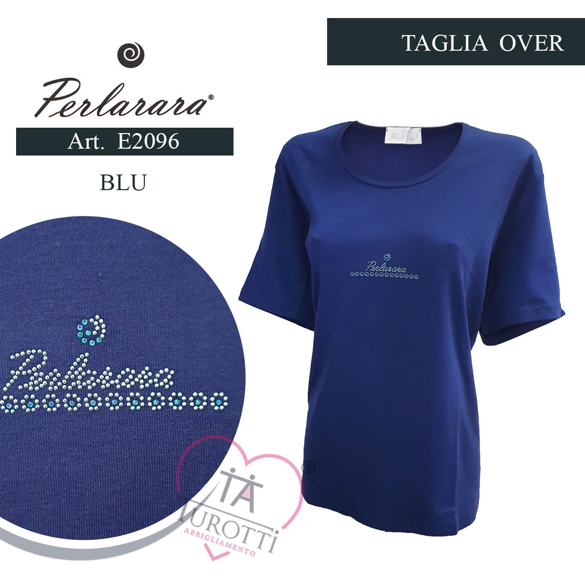 Maglia girocollo Maxi Over mezza manica donna art E2096 Perlarara con strass