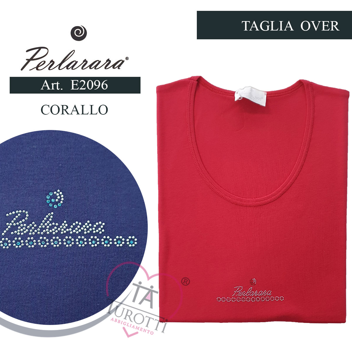Maglia girocollo Maxi Over mezza manica donna art E2096 Perlarara con strass - immagine 5