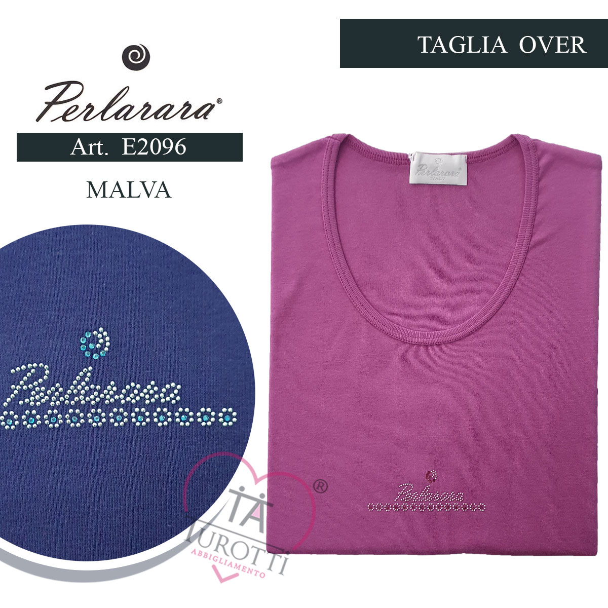 Maglia girocollo Maxi Over mezza manica donna art E2096 Perlarara con strass - immagine 4