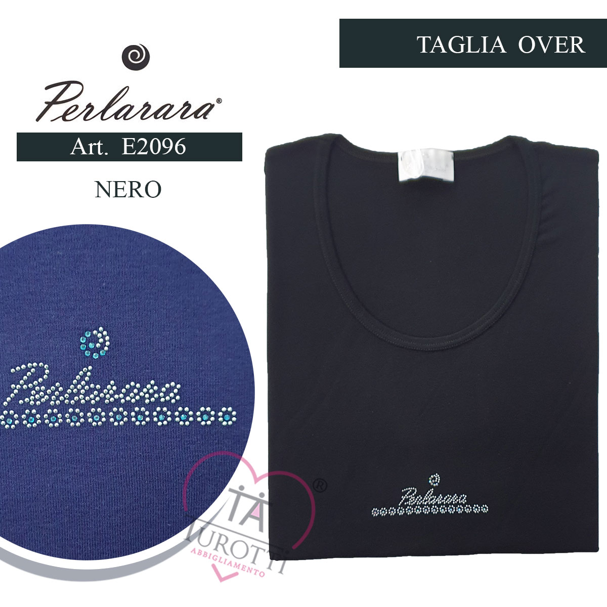 Maglia girocollo Maxi Over mezza manica donna art E2096 Perlarara con strass - immagine 6