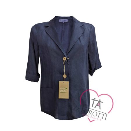 Giacca donna in puro lino VLT'S by Valentinas verde bianca blu - immagine 3
