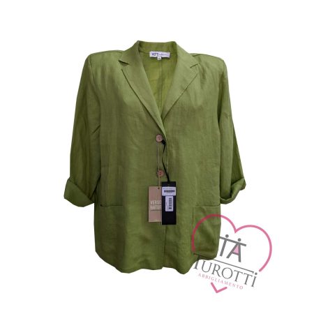 Giacca donna in puro lino VLT'S by Valentinas verde bianca blu - immagine 2