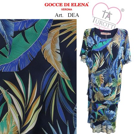 Abito con balze fantasia Gocce di Elena art Dea foglie colore verde - immagine 2