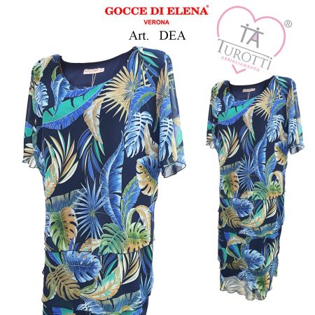 Abito con balze fantasia Gocce di Elena art Dea foglie colore verde