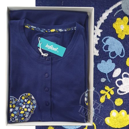 Camicia da notte  Infiore serafino blm0666 night style blu con fiori mezza manica - immagine 2