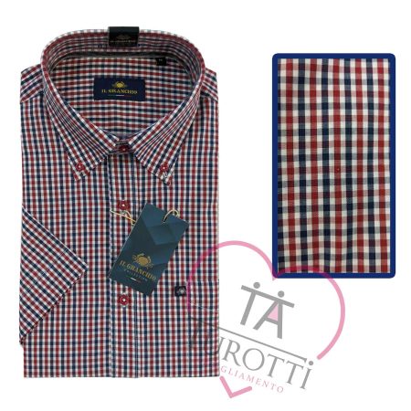 Camicia uomo maniche corte a quadretti rosso blu