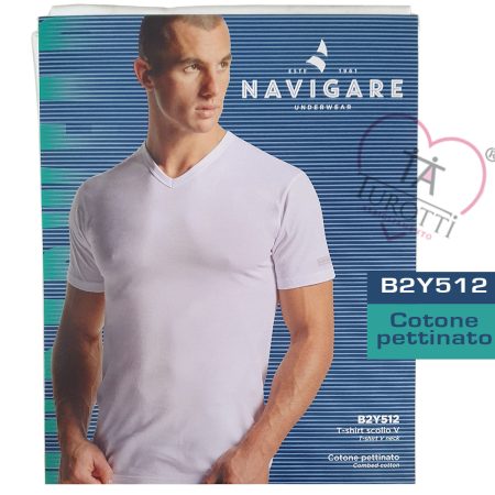 Navigare Maglia collo V mezza manica B2Y512 bianco
