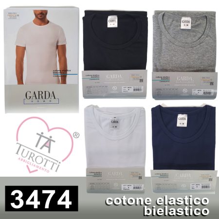 Maglia  giro basso GARDA uomo art 3474  cotone elastico bielastico continuativo 4 colori
