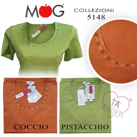Maglia donna mezza  manica  Mog Collezioni art  5148 con strass sullo scollo