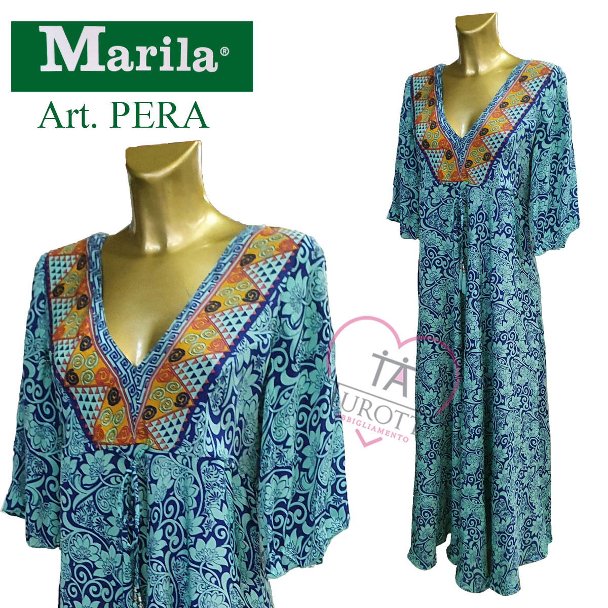 Prendisole manica 3/4 art Pera Marila foglie var verde chiaro fantasia taglia unica