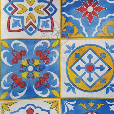 Tovaglia impermeabile 140x230 12 posti collezione Lisbona disegno ceramica var azzurro - immagine 2