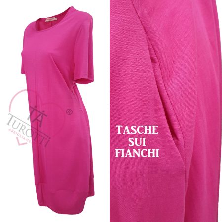 Abito maglina donna tasche art Kanpur Gocce di Elena fucsia taglia calibrata - immagine 2