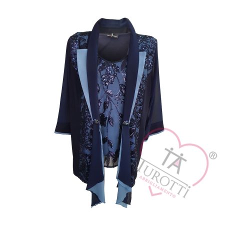 Completo top giacca pantalone donna art 3040 Paola Forti blu - immagine 3